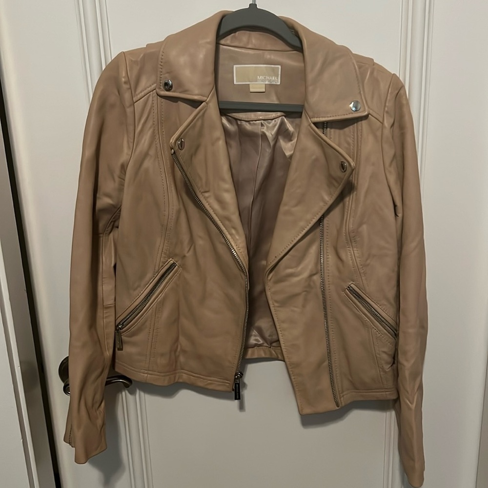 Michael Kors beige leather jacket size small
